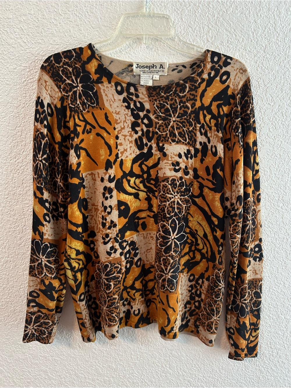 Vintage 90s Joseph A. Silk Blend Maximalist Animal Print Top L Mob Wife Autumn